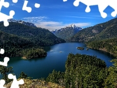 Diablo Lake, Góry, Stany Zjednoczone, Drzewa, Stan Waszyngt