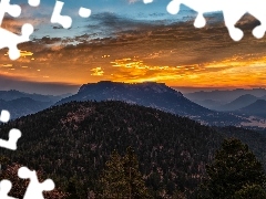 Góry, Wschód słońca, Kolorado, Stany Zjednoczone, Park Narodowy Gór Skalistych, Chmury