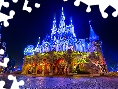 Stan Floryda, Stany Zjednoczone, Miasto Bay Lake, Park rozrywki Walt Disney World, Oświetlony, Zamek, Zamek Kopciuszka, Disneyland, Magic Kingdom
