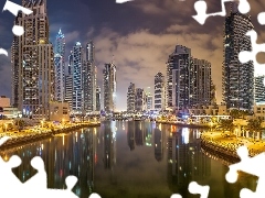 Dubai Creek, Dzielnica, Zjednoczone Emiraty Arabskie, Dubai Marina, Dubaj, Rzeka, Wieżowce, Świt