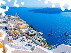 Morze Egejskie, Santorini, Grecja, Domy