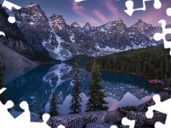 Park Narodowy Banff, Kanada, Jezioro Moraine, Wschód słońca, Góry, Prowincja Alberta