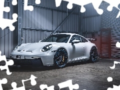 Białe, Przód, Garaż, Porsche 911 GT3