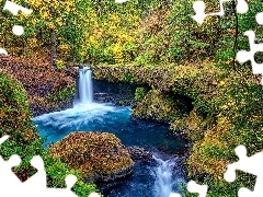 Rezerwat przyrody, Rzeka, Columbia River Gorge, Drzewa, Oregon, Stany Zjednoczone, Skały, Jesień, Krzewy