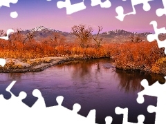 Owens River, Jesień, Rośliny, Kalifornia, Dolina Owens Valley, Góry, Drzewa, Stany Zjednoczone, Eastern Sierra, Rzeka