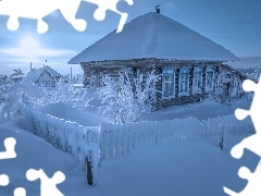 Ogrodzenie, Śnieg, Dom, Ośnieżony, Zima