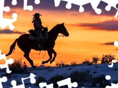 Zachód słońca, Koń, Kobieta