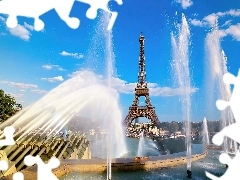 Paryż, Eiflla, Fontanna, Wieża