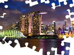 Oświetlony, Noc, Marina Bay Sands, Singapur, Hotel, Gardens
