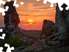Teufelsmauer, Skały, Saksonia-Anhalt, Formacja skalna, Wschód słońca, Okręg Harz, Niemcy