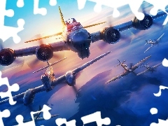 Chmury, Niebo, World of Warplanes, Samoloty, Gra