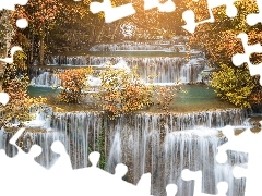 Wodospad, Huay Mae Khamin Waterfalls, Tajlandia, Park Narodowy Khuean Srinagarindra, Kanchanaburi, Drzewa, JesieĹ, Prowincja