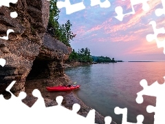Superior Lake, Michigan, Kajak, Jezioro, Stany Zjednoczone, SkaĹy, Drzewa