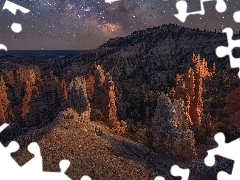 Gwiazdy, SkaĹy, Park Narodowy Bryce Canyon, Noc, GĂłry, Fairyland Canyon, Stany Zjednoczone