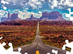 Droga, Monument Valley, Utah, PĹaskowyĹź Kolorado, SkaĹy, Rezerwat Narodu Navajo, Stany Zjednoczone
