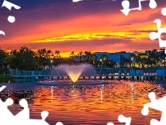 Palmy, ZachĂłd sĹoĹca, Palm Beach Gardens, Fontanna, Stany Zjednoczone