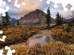 GĂłra, GĂłry, Crowfoot Mountain, Jezioro, Park Narodowy Banff, Kanada, Drzewa, RoĹlinnoĹÄ, Bow Lake
