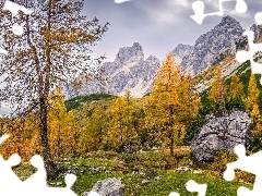 Alpy, Salzburg, JesieĹ, GĂłry, Austria, Drzewa, Kamienie