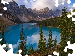 Jezioro Moraine, Prowincja Alberta, Chmury, Park Narodowy Ba