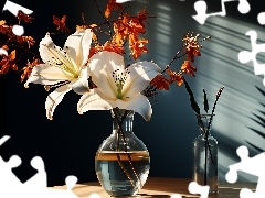 Wazon, Kwiaty, Cienie, Grafika, Światło, Lilie