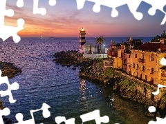 Zachód słońca, Morze, Santa Marta Lighthouse Museum, Portugalia, Muzeum, Latarnia morska