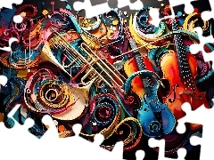 Kontrabas, Saksofon, Kolorowe, Grafika, Instrumenty