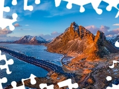 Eystrahorn, Wybrzeże, Chmury, Morze, Niebo, Góra, Islandia