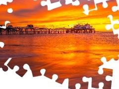 Wschód słońca, Molo, Kalifornia, Stany Zjednoczone, Malibu, Morze