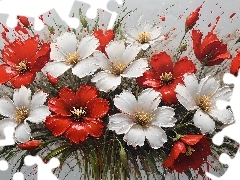 Kwiaty, Grafika, Czerwone, Rozwinięte, Białe