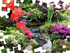 Rododendrony, Kolorowe, Ogród, Azalie, Kaskada
