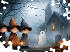 Halloween, Grafika AI, Duszek, Dynie, Dzieci