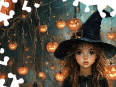 Dynie, AI, Dziewczynka, Czapka, Halloween