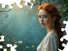 Kobieta, Rude, Włosy, Długie