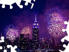 Sylwester, Grafika AI, Noc, Fajerwerki, Miasto