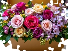 Skrzynka, Żółta, Róże, Kolorowe, Kwiaty