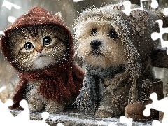 Buty, Pies, Ubranka, Ławka, Kot, Zima, Grafika AI