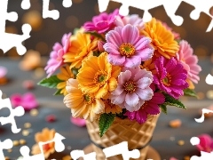 Rożek, Wafel, Kwiaty, Bukiet, Kolorowe