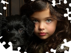Dziewczynka, Dziecko, Pies, AI, Czarny, Długowłosa