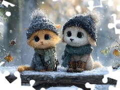 Ubranka, Pies, Zima, Czapki, Kot, Ławka, Grafika AI