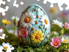 Pisanka, Kwiaty, Tulipany, Białe, Stokrotki, Niebieska, Wielkanoc, Żółte