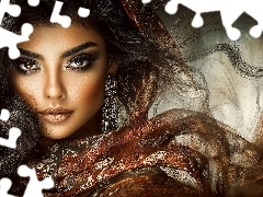 Kolczyk, Kobieta, Materiał, Grafika, Chusta, Twarz