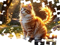 Pióro, Grafika AI, Kot, Złote, Rudy