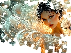 Kobieta, Pióra, Grafika, Wachlarz