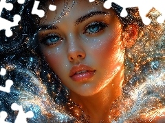 Oczy, Kobieta, Tło, Grafika AI, Rozświetlone, Niebieskie