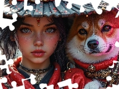 Dziewczyna, Miecz, Grafika AI, Pies