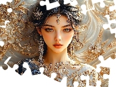 Makijaż, Grafika, Kwiaty, Ornament, Biżuteria, Kobieta