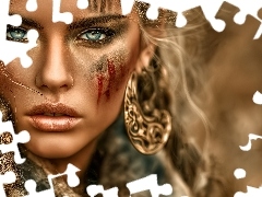 Spojrzenie, Grafika AI, Wojownik, Twarz, Dziewczyna