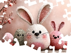 Jajka, Różowe, Kwiaty, Zajączki, Wielkanoc, Gałązka, Grafika AI