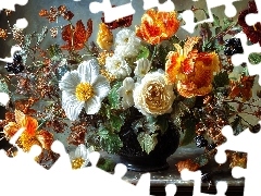 Bukiet, Kolorowe, Okno, Grafika AI, Blat, Kwiaty