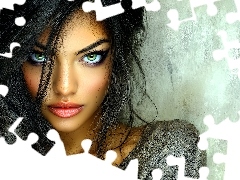 Makijaż, Kobieta, Oczy, Twarz, Ciemnowłosa, Zielone, Grafika